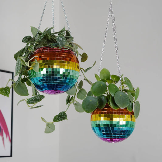 Rainbow Disco Ball Hanging Planter
