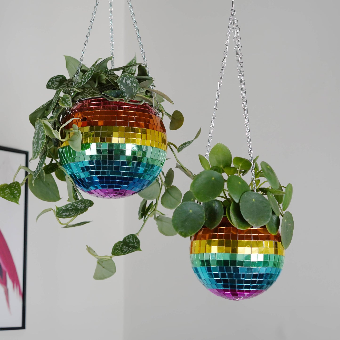 Rainbow Disco Ball Hanging Planter