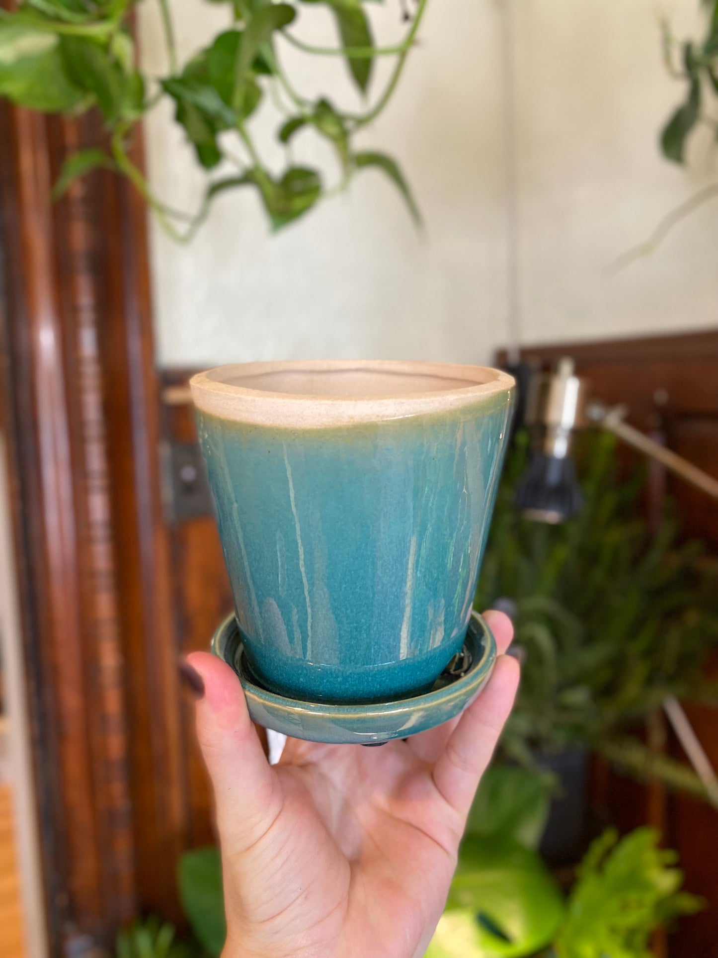 Ceramic Planter Pot with Attached Saucer