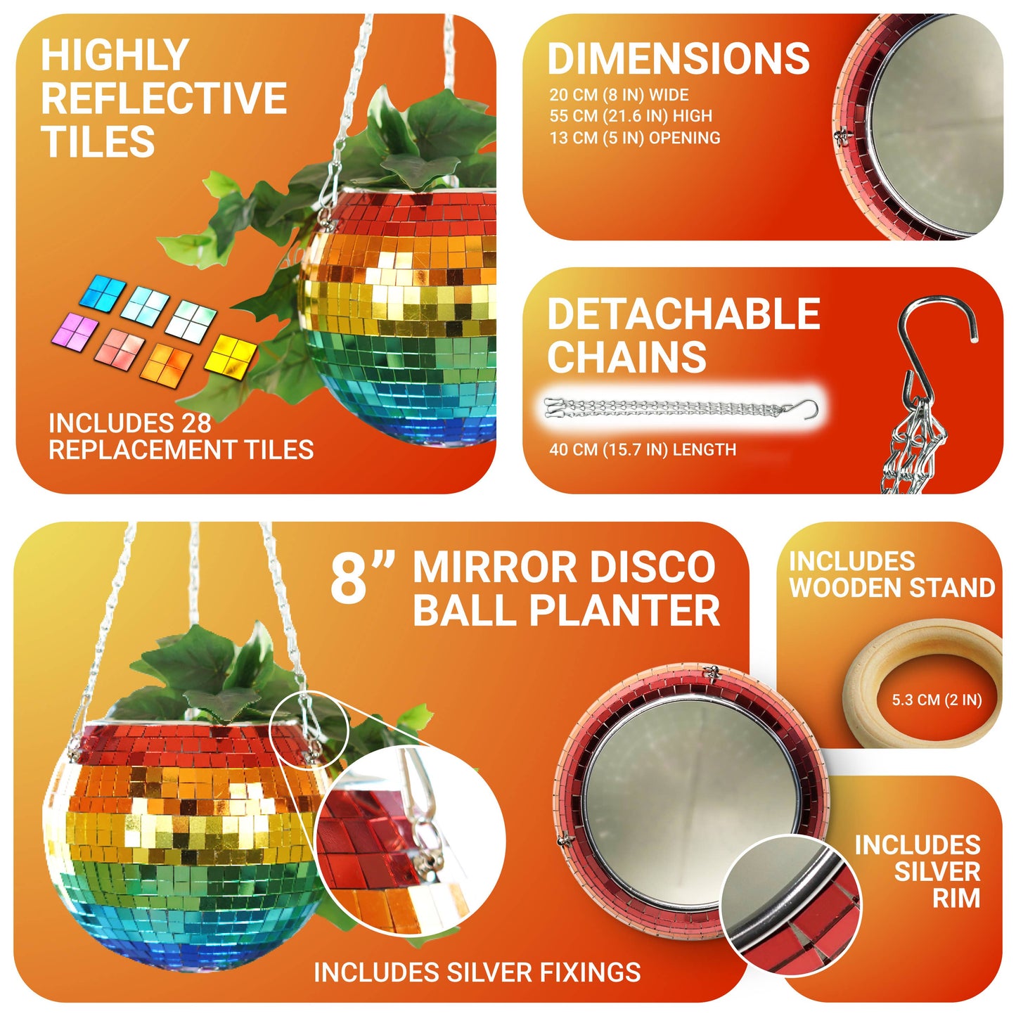Rainbow Disco Ball Hanging Planter