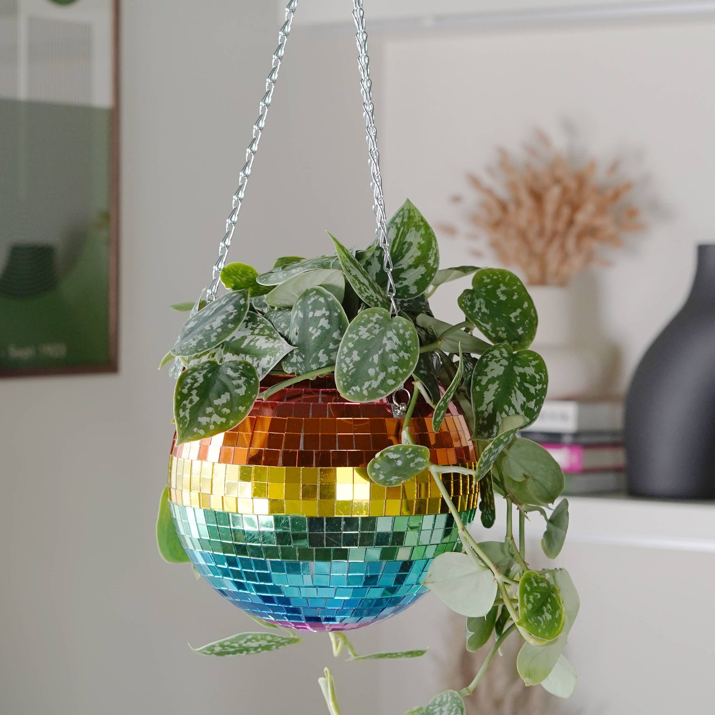 Rainbow Disco Ball Hanging Planter