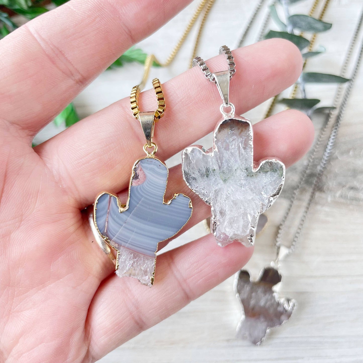 Silver Amethyst Cactus Necklace