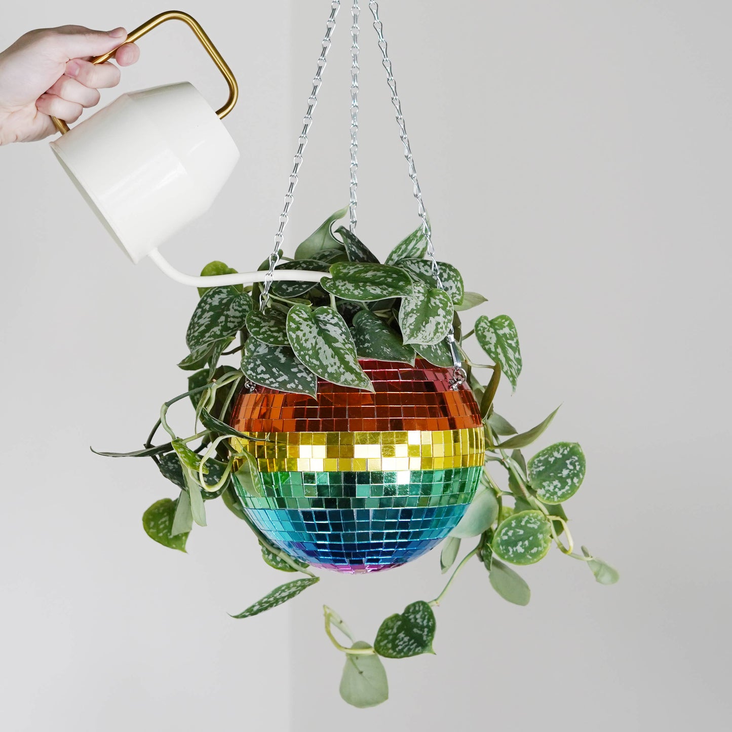 Rainbow Disco Ball Hanging Planter