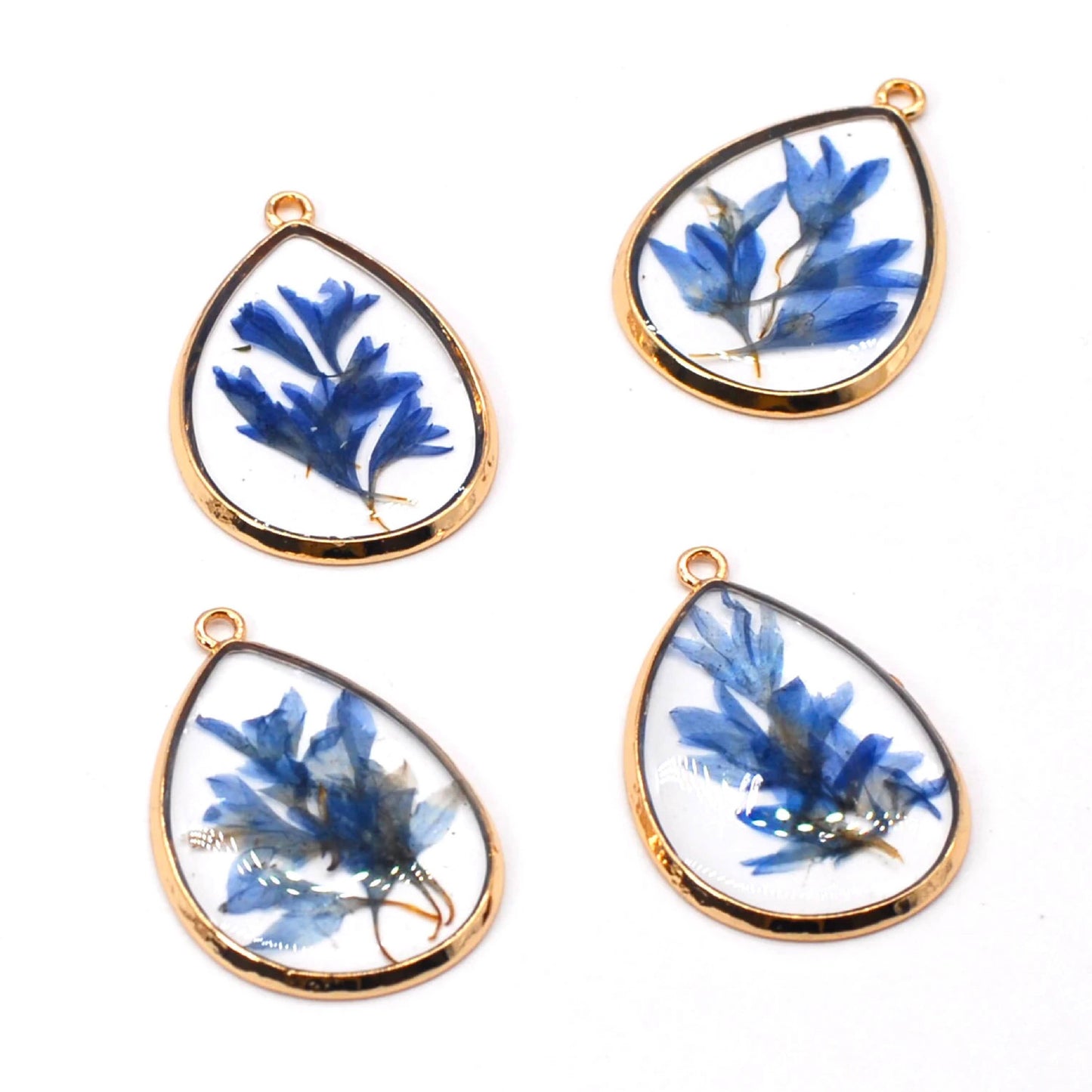 Real Dried Cornflower Petal and Druze Earrings by Songbird Artistry