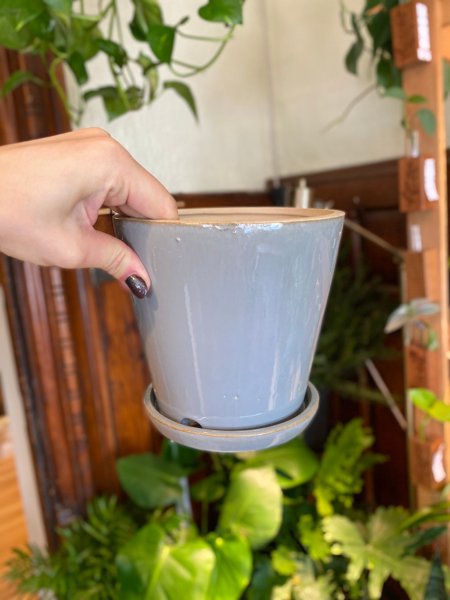 Ceramic Planter Pot with Attached Saucer