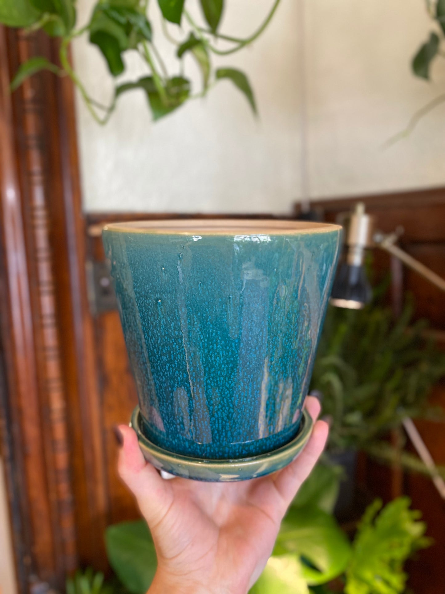 Ceramic Planter Pot with Attached Saucer