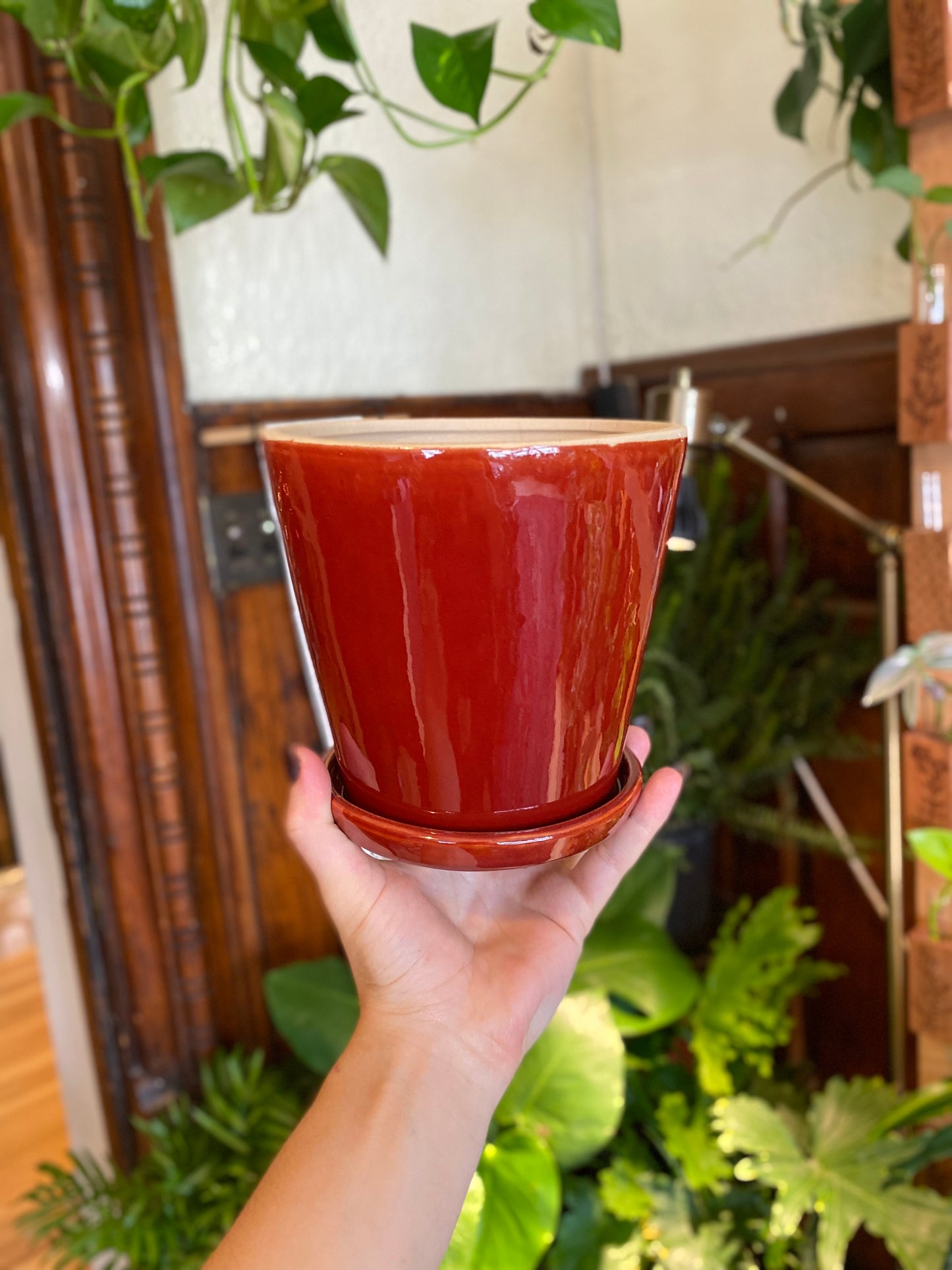 Ceramic Planter Pot with Attached Saucer