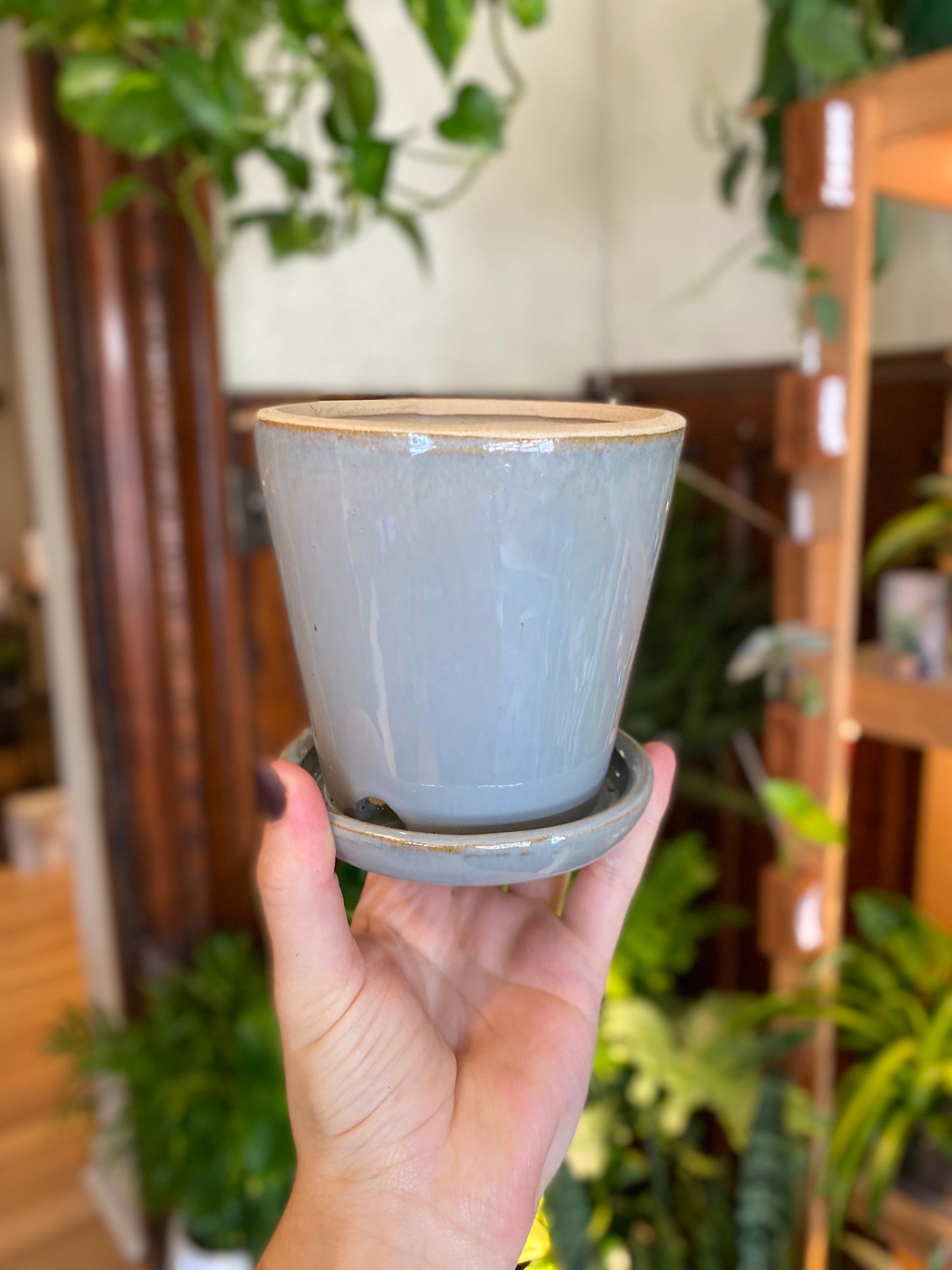 Ceramic Planter Pot with Attached Saucer