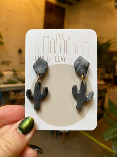 Dark Gray Cactus Dangles