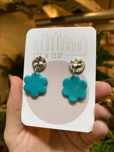 Teal Flower Dangles