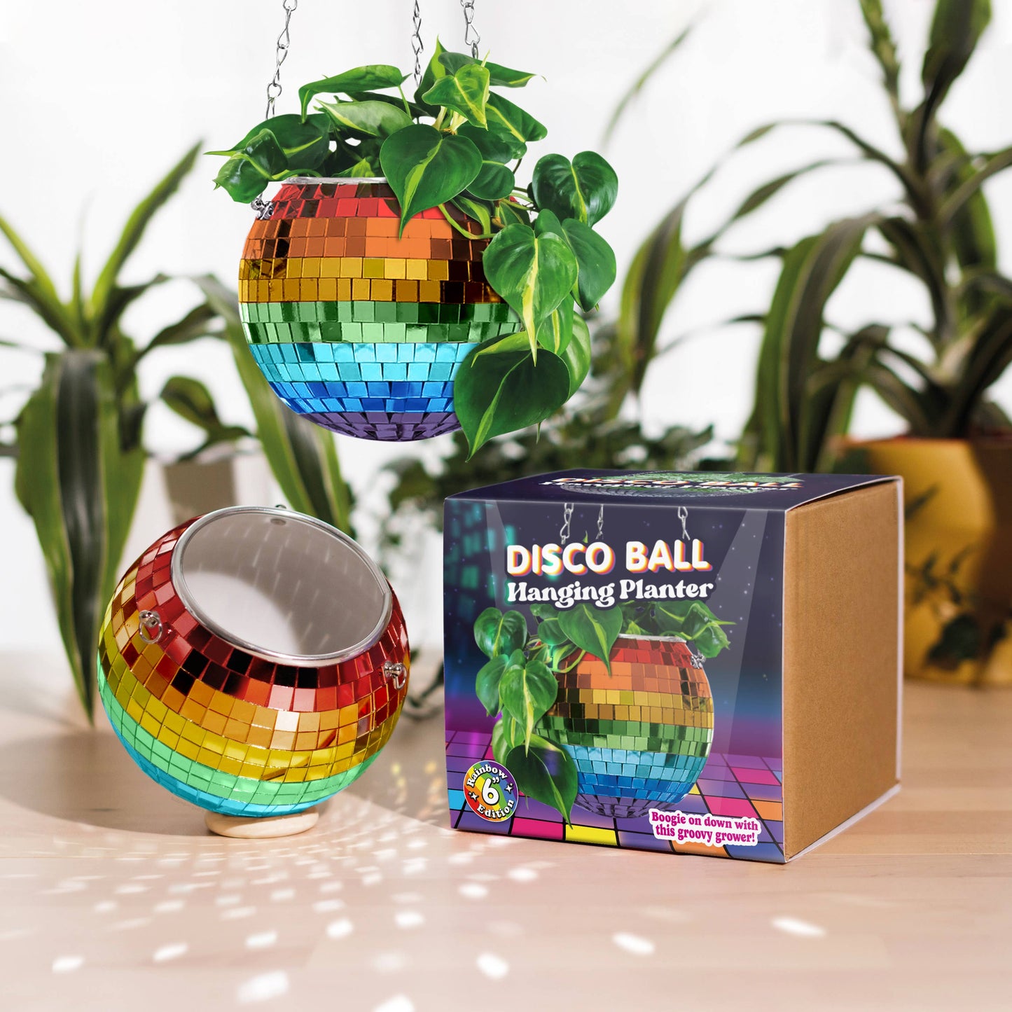 Rainbow Disco Ball Hanging Planter